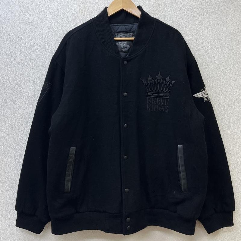 アンドサンズ ビッグサイズ スカル ロゴ 刺繍 レザー切替し ウール スタジャン ジャケット、上着 ジャケット、上着 - 黒 / ブラック
