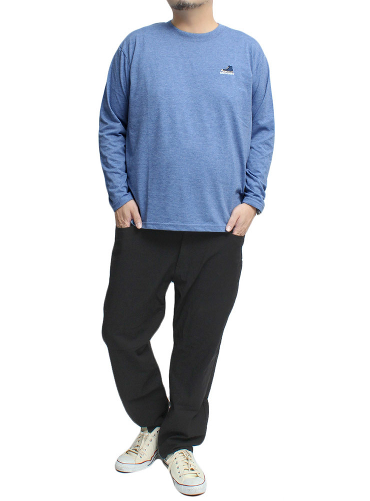 【新品】 2L ブルー コンバース CONVERSE 長袖Tシャツ メンズ 大きいサイズ シューズ 刺繍 プリント クルーネック カットソー_画像2