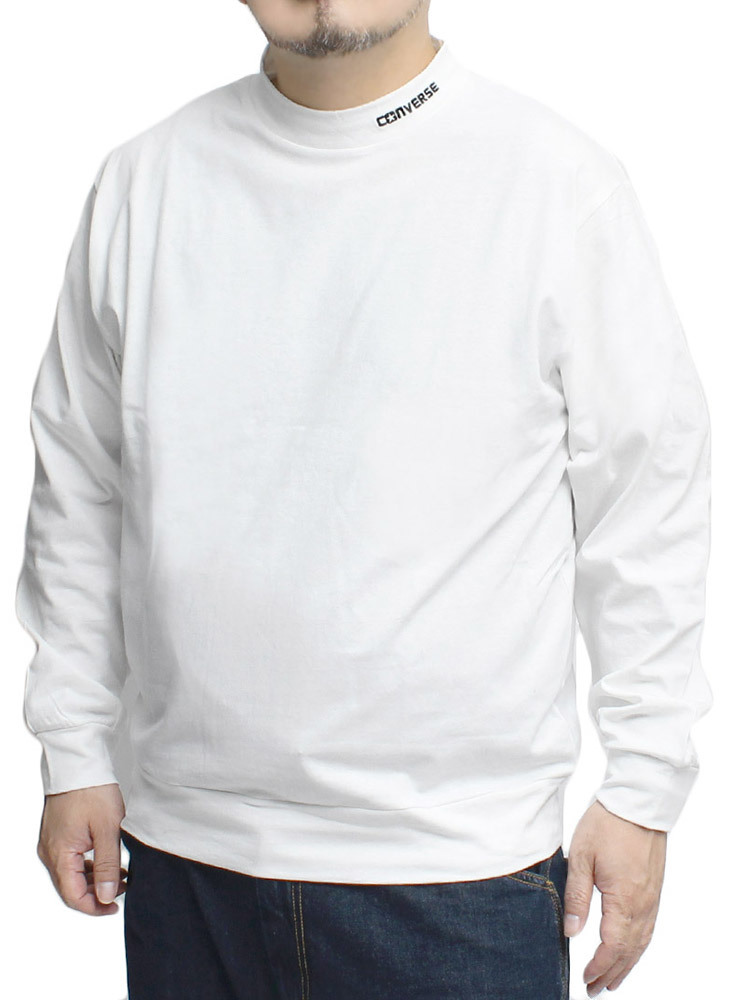 【新品】 5L オフホワイト コンバース CONVERSE モックネック 長袖 Tシャツ メンズ 大きいサイズ 消臭 抗菌 ロゴ プリント ハイネック カッ_画像1