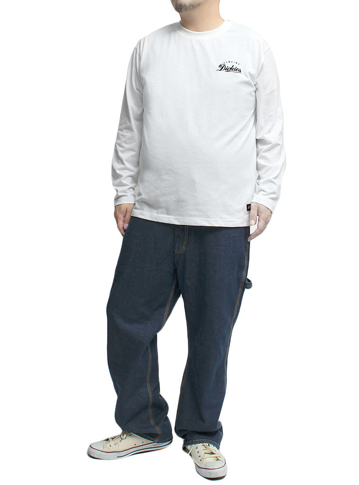 【新品】 4L ホワイト ジェニュイン ディッキーズ GENUINE Dickies 長袖 Tシャツ メンズ 大きいサイズ ワンポイント ロゴ 刺繍 バックプリ_画像2