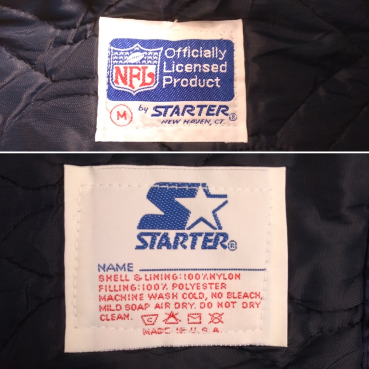 デッドストック級 90s USA製 STARTER NFL シカゴ ベアーズ 中綿キルティング ナイロン スタジャン ジャケット メンズM ビンテージ 240147_画像5