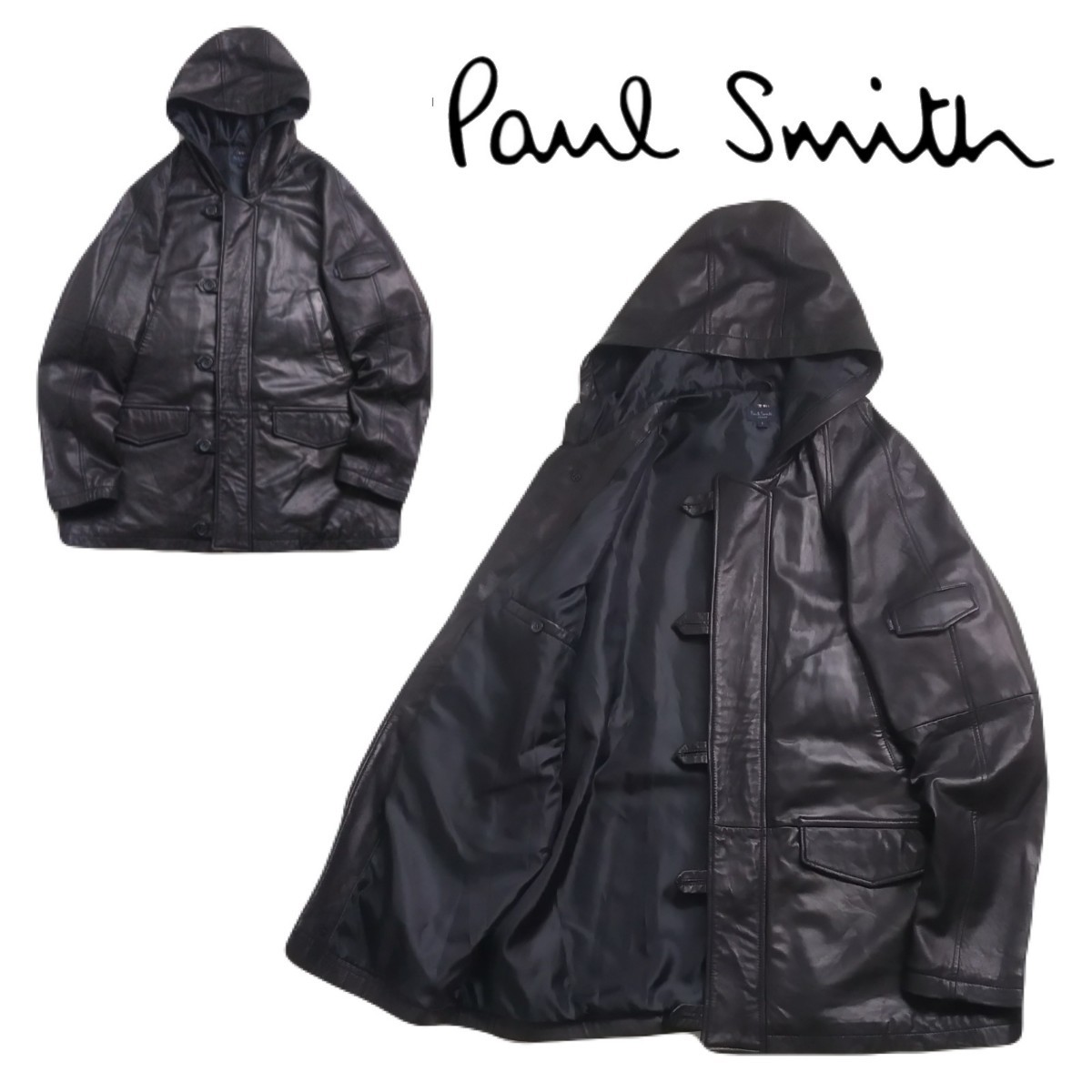 極美 溢れる高級感 Paul Smith トロトロ ラムレザー 羊革 N-3B フライトジャケット レザーコート パーカー メンズL ポールスミス n2b240171_画像1