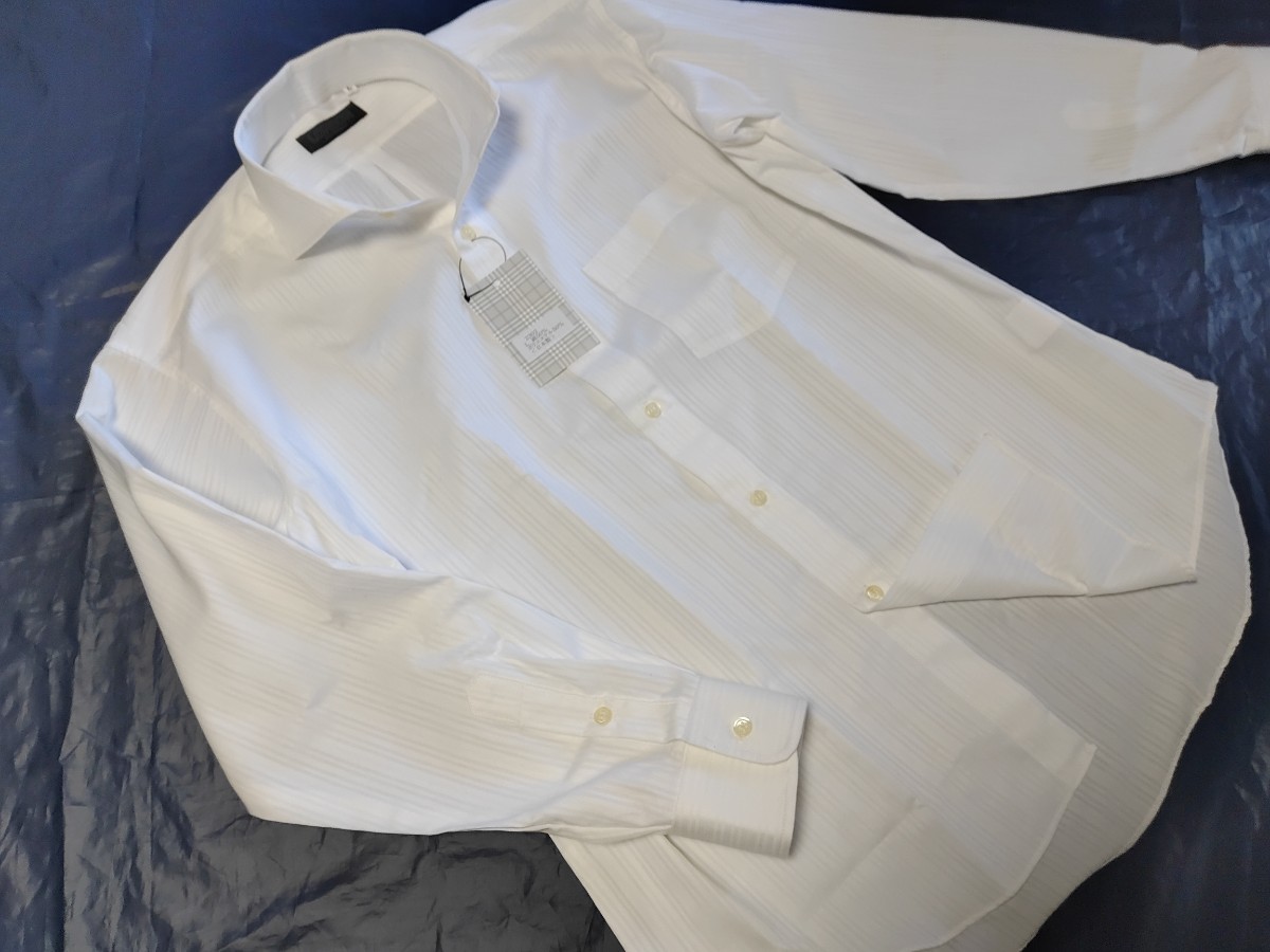 L寸・新品／日本製・ホリゾンタルカラーシャツ■オフホワイト色ドビー_画像4