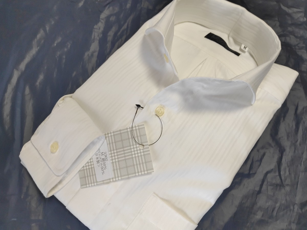 M寸・新品／日本製・ホリゾンタルカラーシャツ■オフホワイト・ドビー_画像3