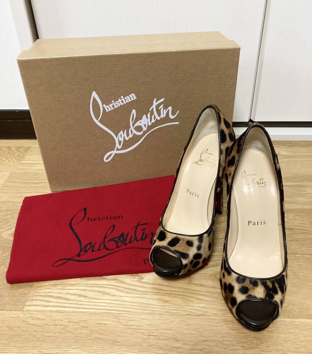 未使用☆[Christian Louboutin] Flo Orlato 120 ポニーハラコ レオパードヒールパンプス 34.5 ヒョウ柄 イタリア製 クリスチャンルブタン