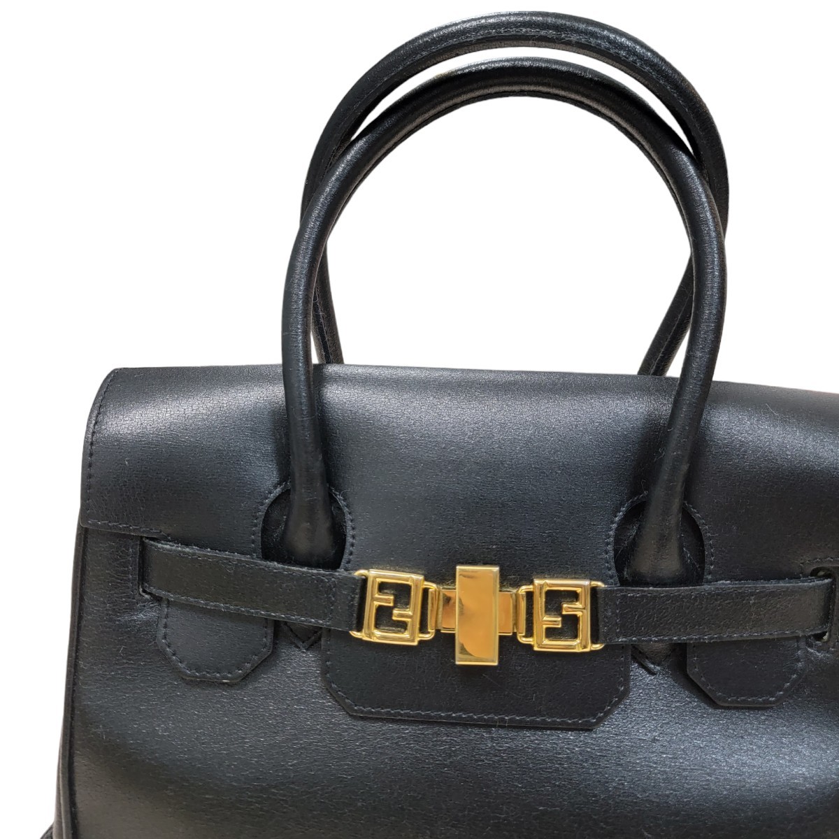 【希少】◆ 美品 ◆ イタリア製 フェンディ FENDI ズッカ金具 ハンドバッグ 2WAY トートバッグ 黒 ショルダーバッグ 牛革 クラックレザー_画像3