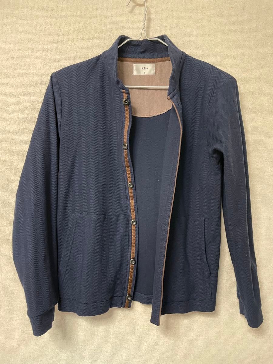 【美品】スタンドカラーシャツ　シャツ　薄手　ジャケット　 ジャケット カーディガン ネイビー トップス コットン