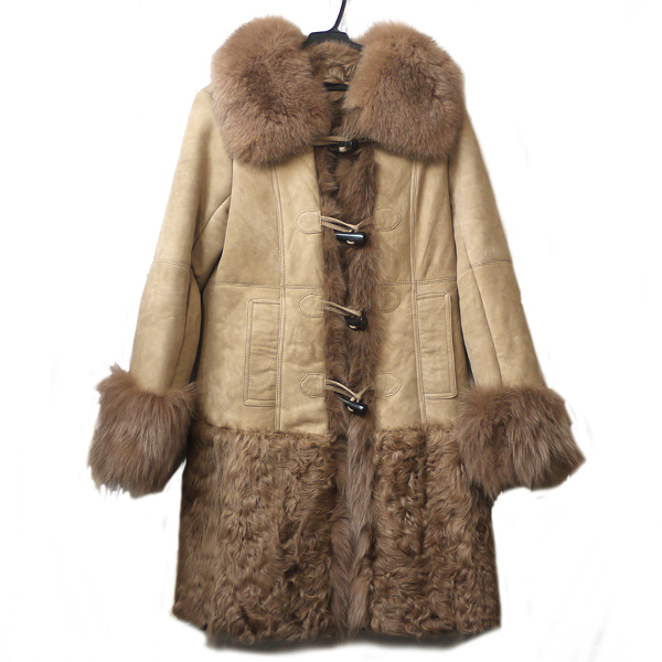  beautiful goods Grace Class GRACECLASS fox fur × sheep leather duffle coat 36 light beige [317077]