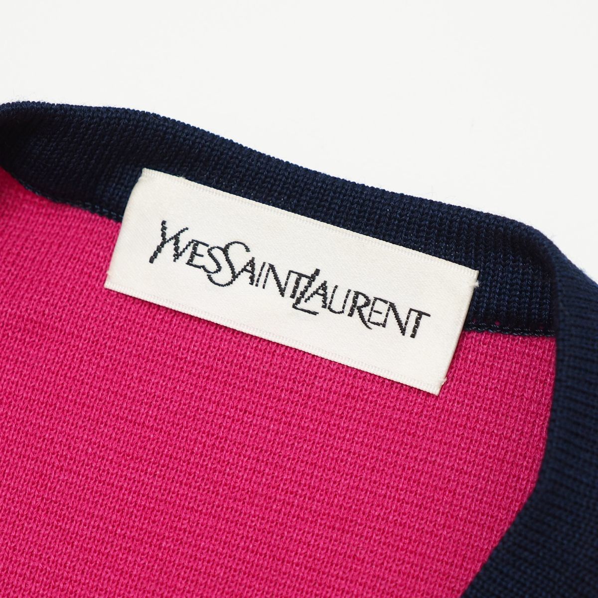 TG1213☆イヴサンローラン YVES SAINT LAURENT YSL ニット トップス チュニック プルオーバー レーヨン バイカラー ピンク サイズM_画像7