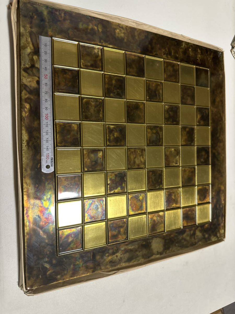 vintage brass wood chess board_画像1