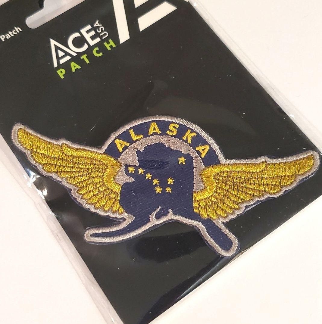 アラスカ アメリカ 翼 航空 パイロット エアフォース アイロンワッペン 新品 刺繍ワッペン