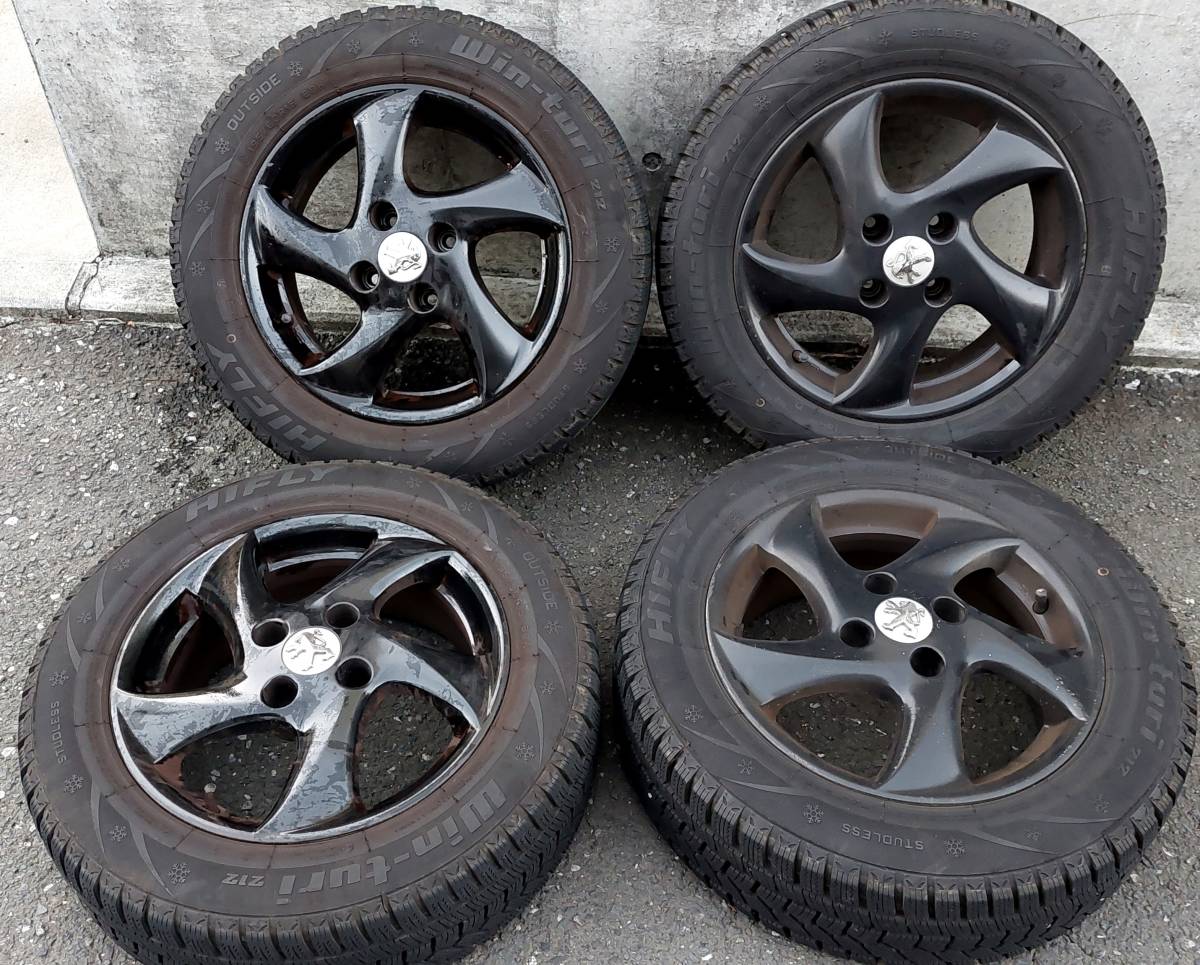 新古品☆15インチ【スタッドレスタイヤ付】195/60R15☆プジョー 純正ホイールセット☆4穴、PCD108、206、207、208、307、308_画像1