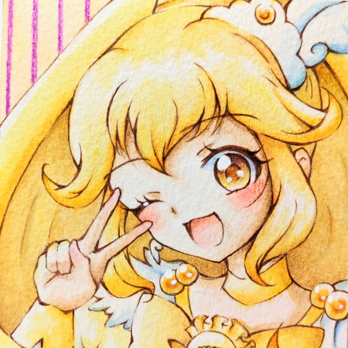 【 手描きイラスト 】プリキュア スマイルプリキュア！キュアピース 黄瀬やよい 同人手描きイラスト 同人 アナログ_画像1