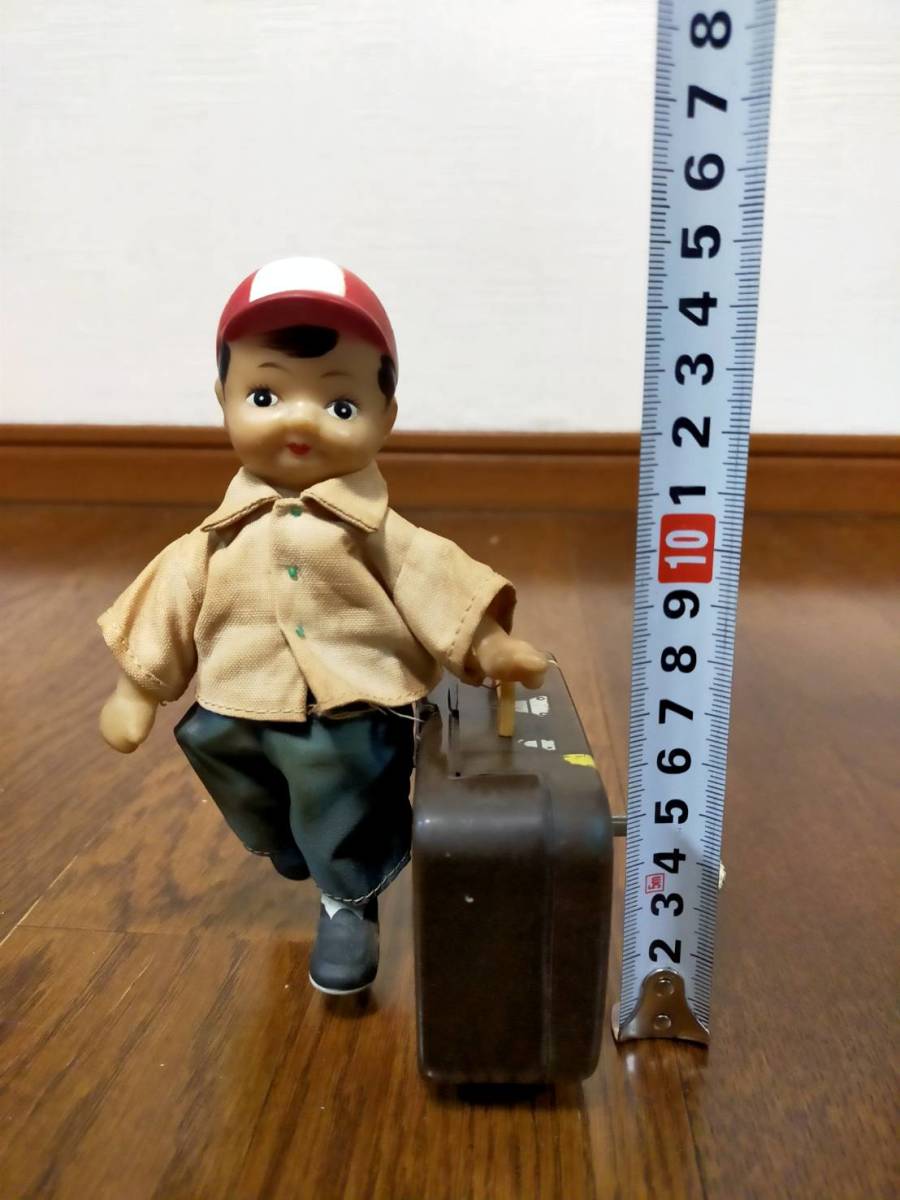  spring mechanism travel Boy doll operation goods toy toy Vintage retro 