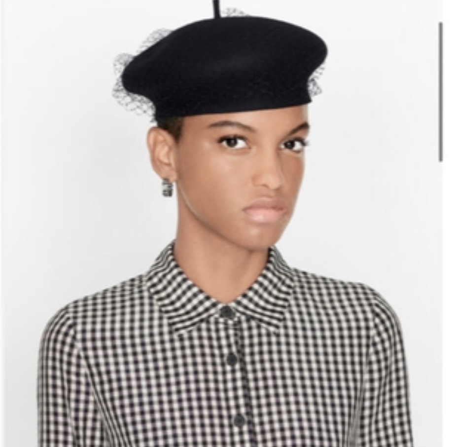クリスチャンディオール Christian Dior チュール レース ベレー帽 ベール 帽子 #58 ラビット100％ ブラック 黒 04DPN911G893_画像1