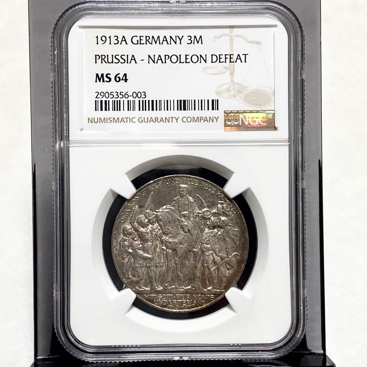 【高鑑定】1913年 NGC MS64 ドイツ プロイセン 3マルク 銀貨 ナポレオン 100周年 モダン アンティーク コイン