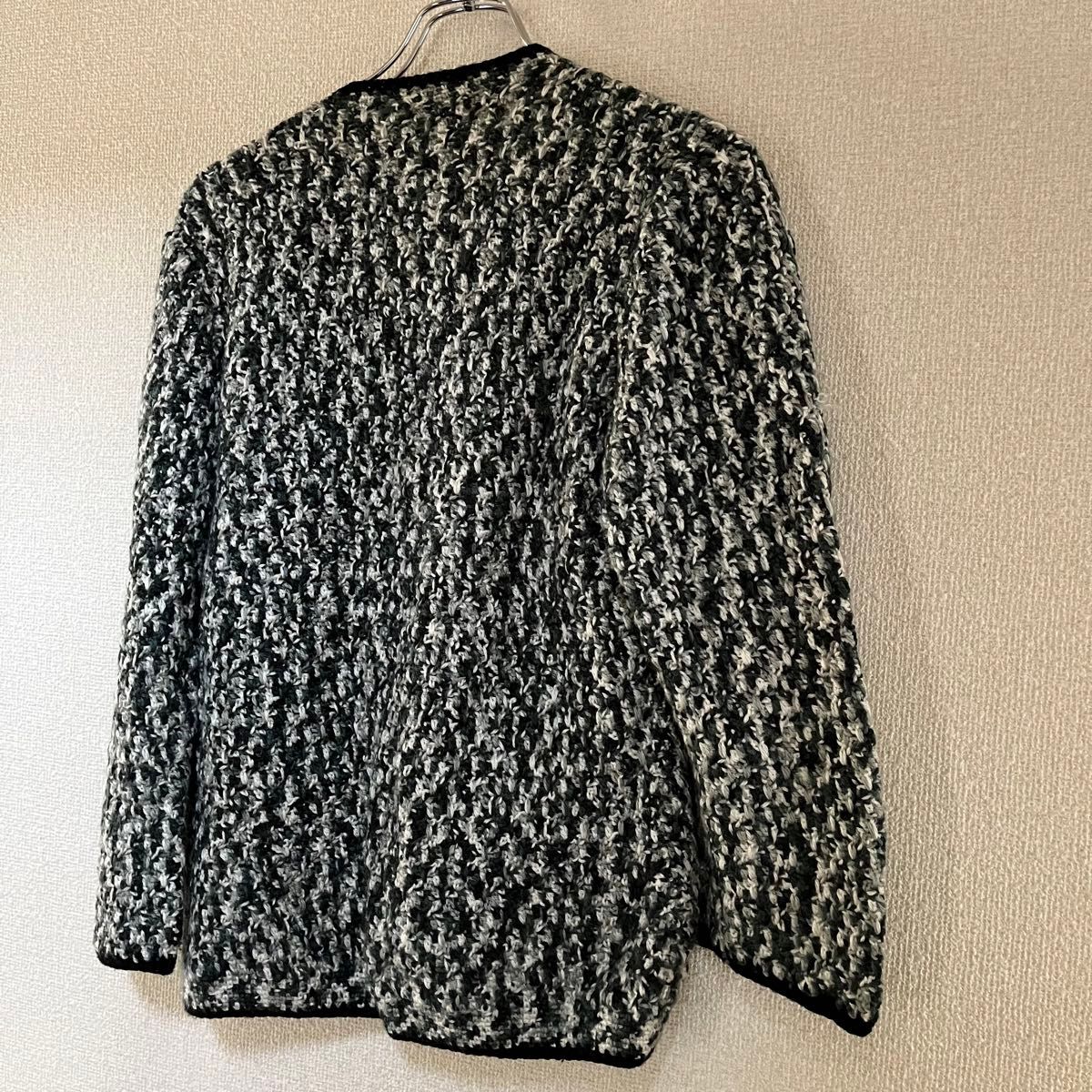 手編み　カーディガン　 ブラック グレー　レディース　メンズ　編み物