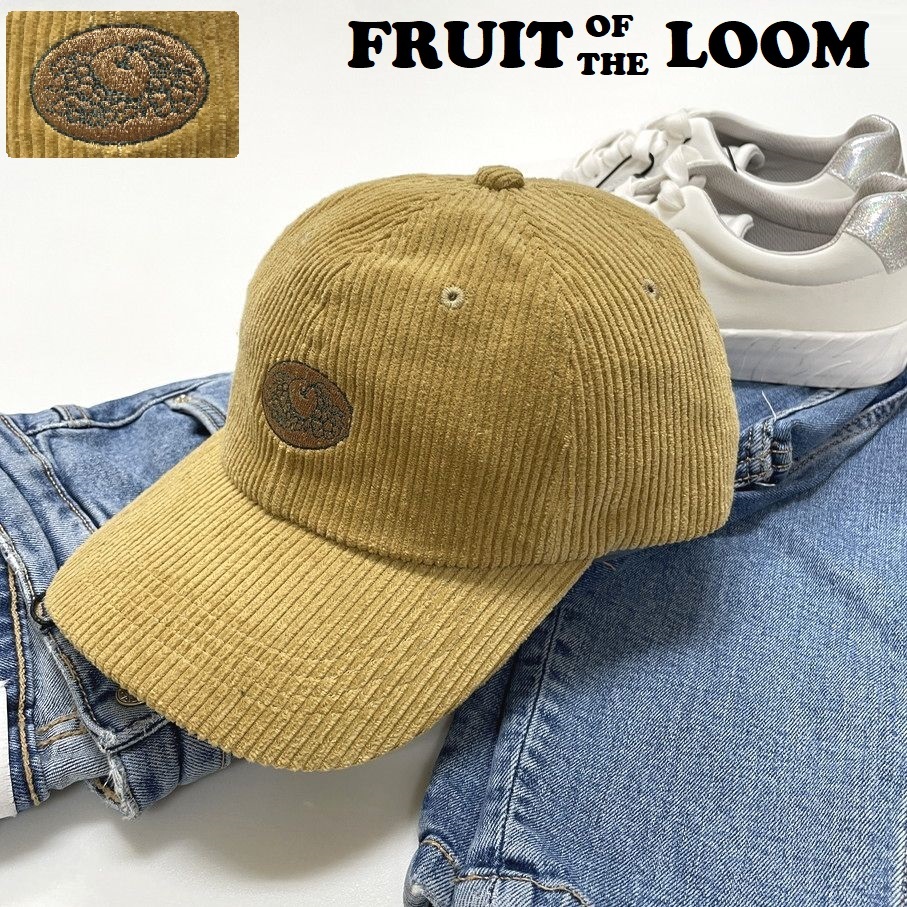 未使用品 FRUIT OF THE LOOM ベージュ コーデュロイキャップ メンズ レディース 大人カジュアル アウトドア キャンプ フルーツオブザルーム_画像1