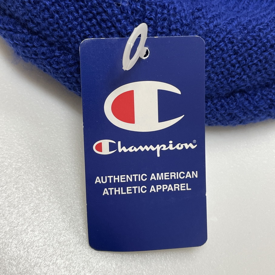 未使用品 Champion ブルー ビーニー ニットキャップ メンズ レディース アウトドア タグ キャンプ カジュアルロゴ刺繍 ダンス チャンピオン