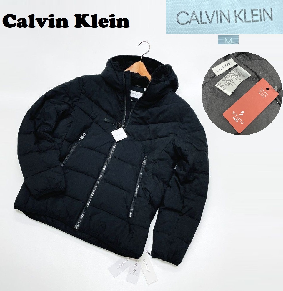 未使用品 /M/ Calvin Klein ブラック 中綿ジャケット フード タグ メンズ ストリート カジュアルアウトドア キャンプ防寒 カルバンクライン