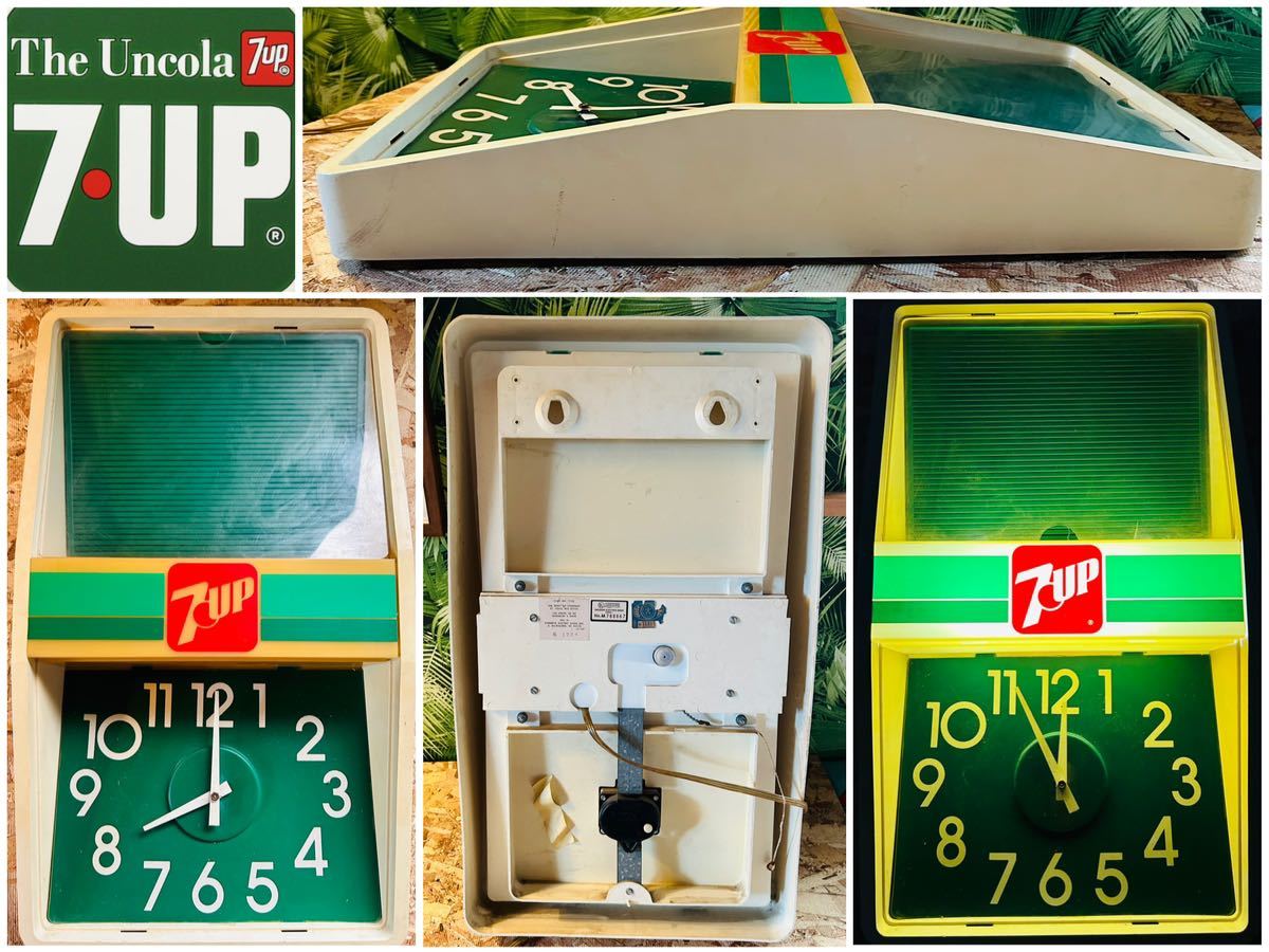 70' vintage seven 7-up Hanging Electric Wall Clock◆ビンテージセブンアップライト付掛時計◇当時レア◆昭和レトロ企業アドバタイジング