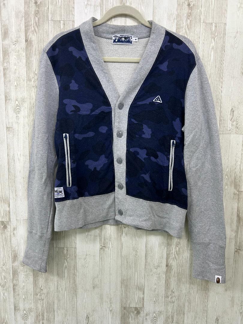 A BATHING APE cardigan M size duck pattern navy 