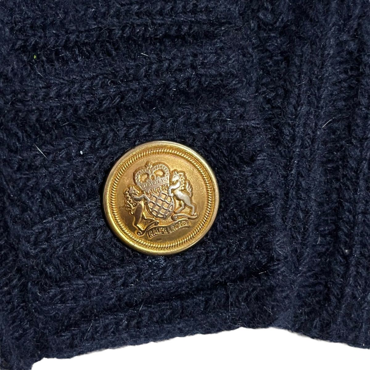  large size LAUREN RALPH LAUREN low Len Ralph Lauren cable compilation knitted cardigan Anne gola cashmere gold button navy navy blue XL corresponding 