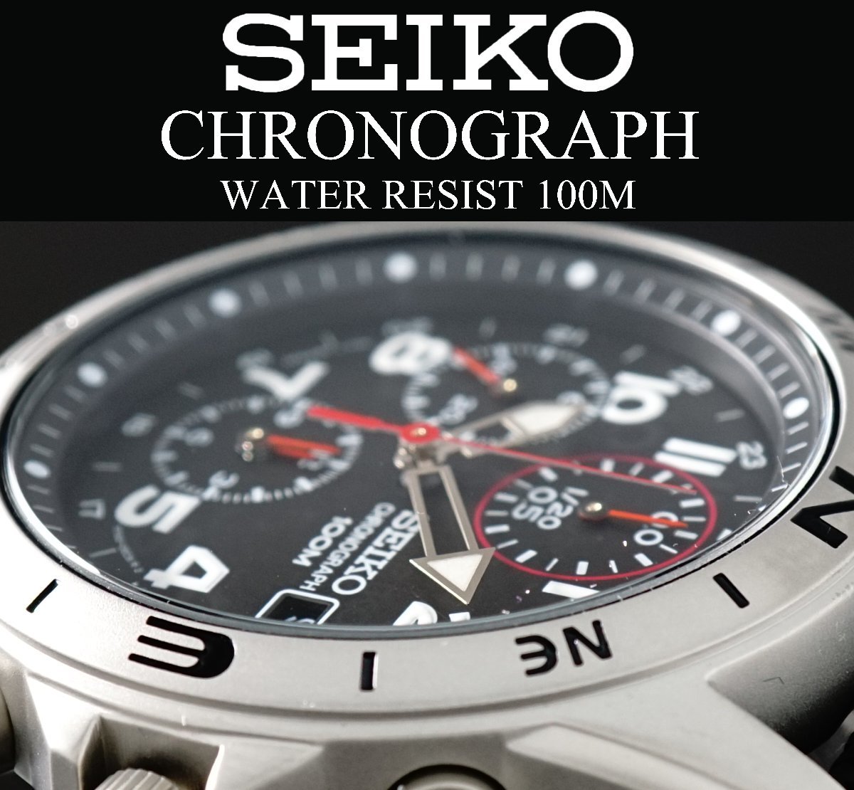 1円～ 1スタ セイコー 正規品 海外モデル SEIKO クロノグラフ 逆輸入 ミリタリー ブラック 新品 100m防水 腕時計 メンズ激レア入手困難_画像6