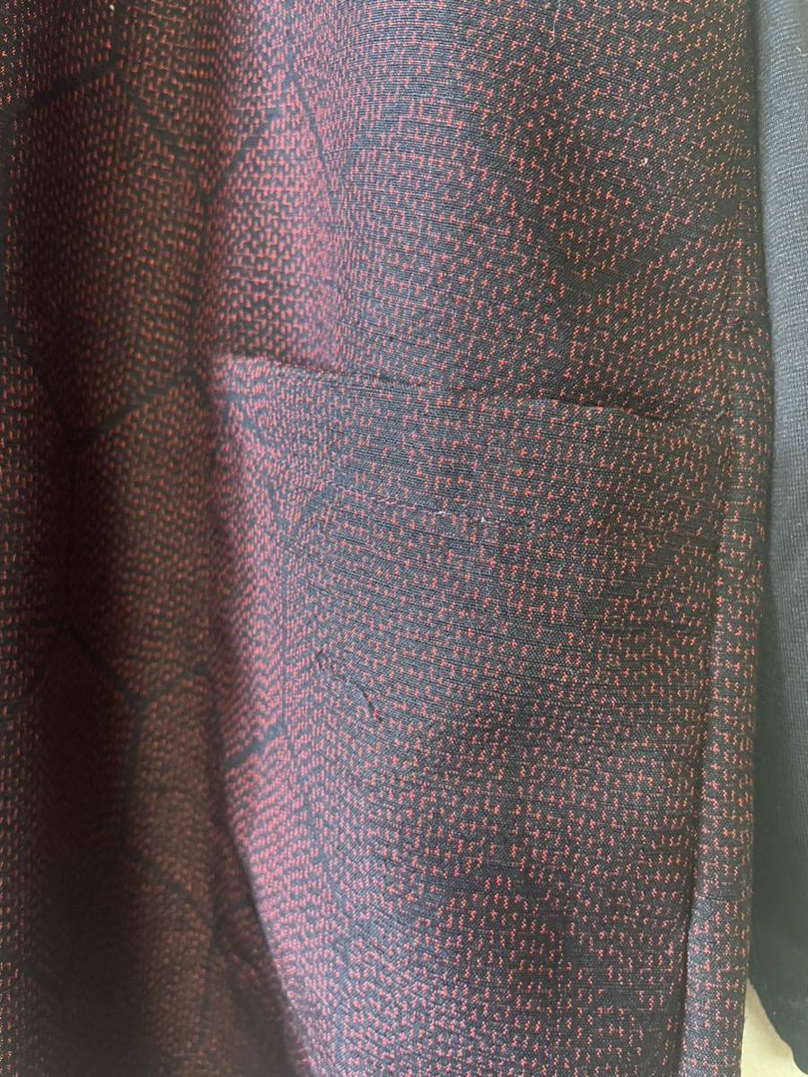★handmade着物リメイク：くすみボルドー正絹紬小紋から深Ｖネックチュニックベスト：M~LL★_画像7
