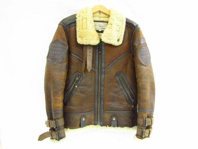 AVIREX アヴィレックス BELTED MOUTON JACKET 6121012 ムートンジャケット レザージャケット フライトジャケット 中古品 ◆10190_画像1