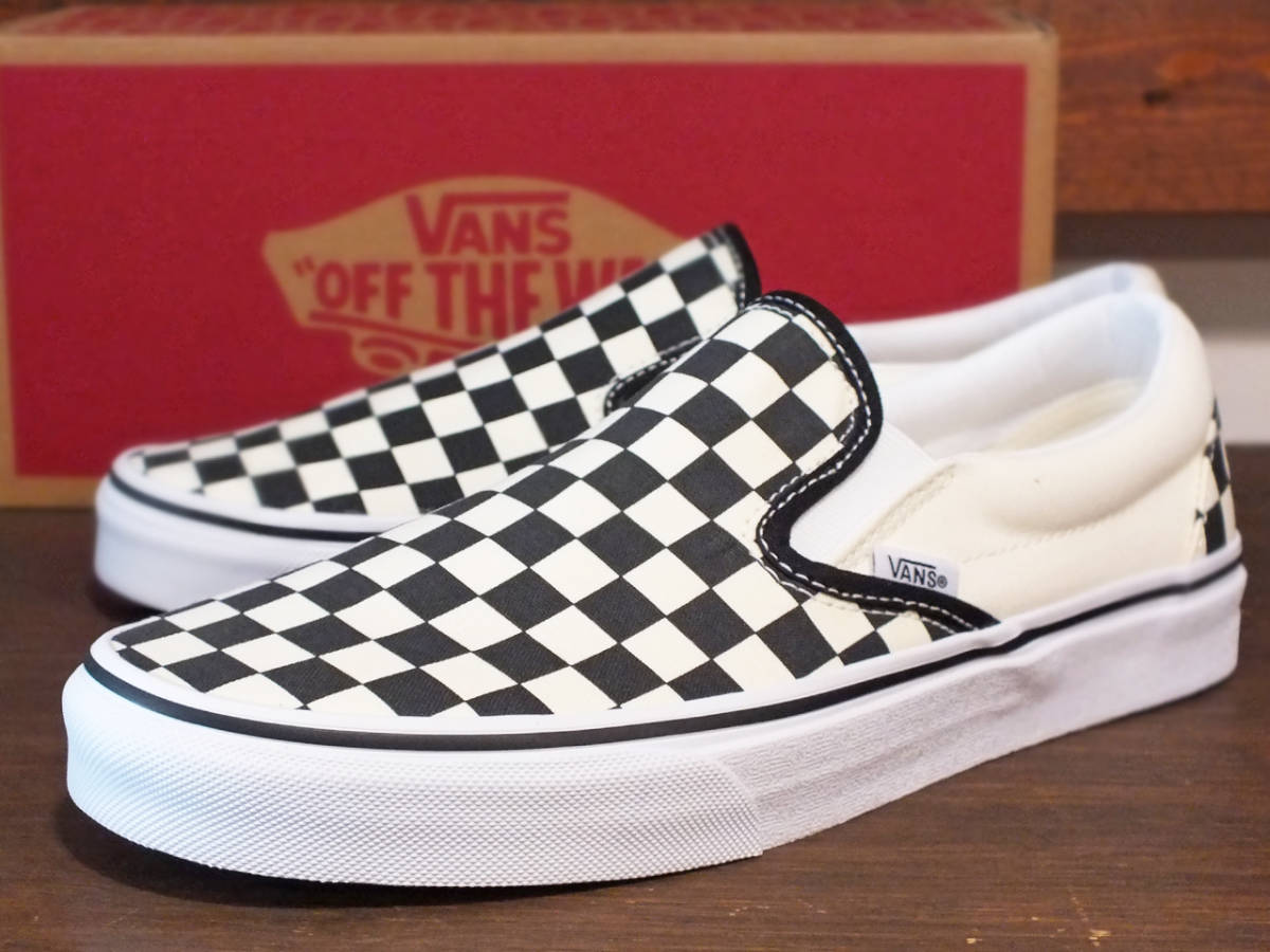 新品 7.0 25.0cm USA企画 VANS CLASSIC SLIP-ON CHECKERBOARD BLACK/WHITE バンズ ヴァンズ クラシック スリッポン チェッカー