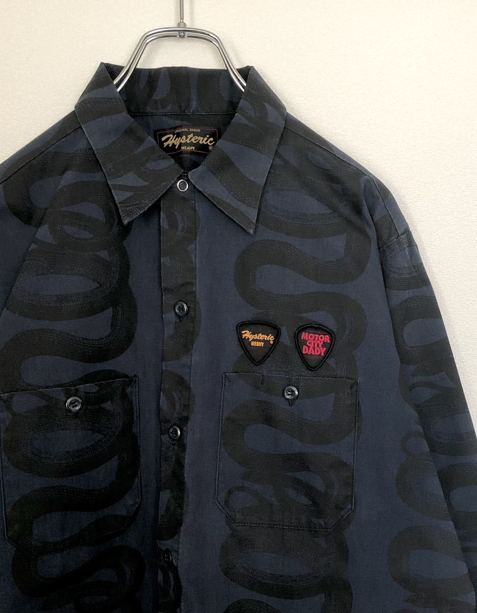 HYSTERIC GLAMOUR Snake Loop shirts ネイビー　ヒステリックグラマー　スネークループ　ワークシャツ　初期　ウミヘビ　蛇柄　パイソン柄