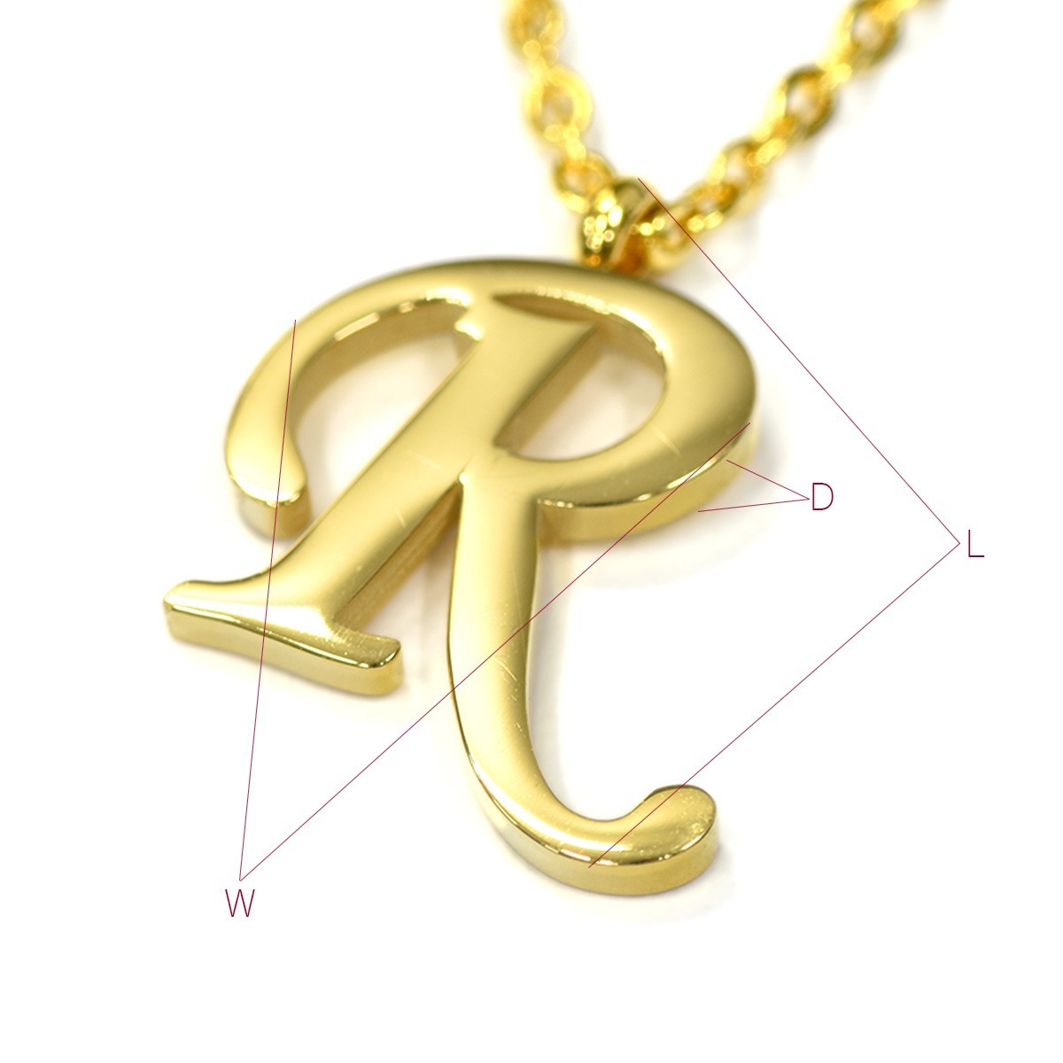 ペンダントトップ サージカルステンレス R イニシャルのペンダント 金色 チェーン付属 アルファベット 文字_画像7