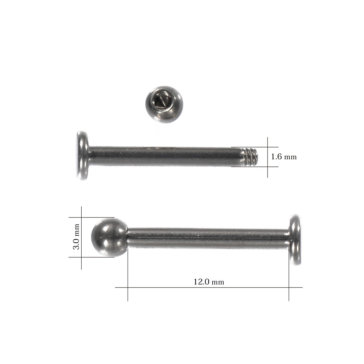 [ продажа по отдельности /1 шт ] пирсинги titanium la Brett stud стандартный 14 мера внутренний диаметр 12.0mm мяч 3.0mm диск 4.0mm серебряный цвет 