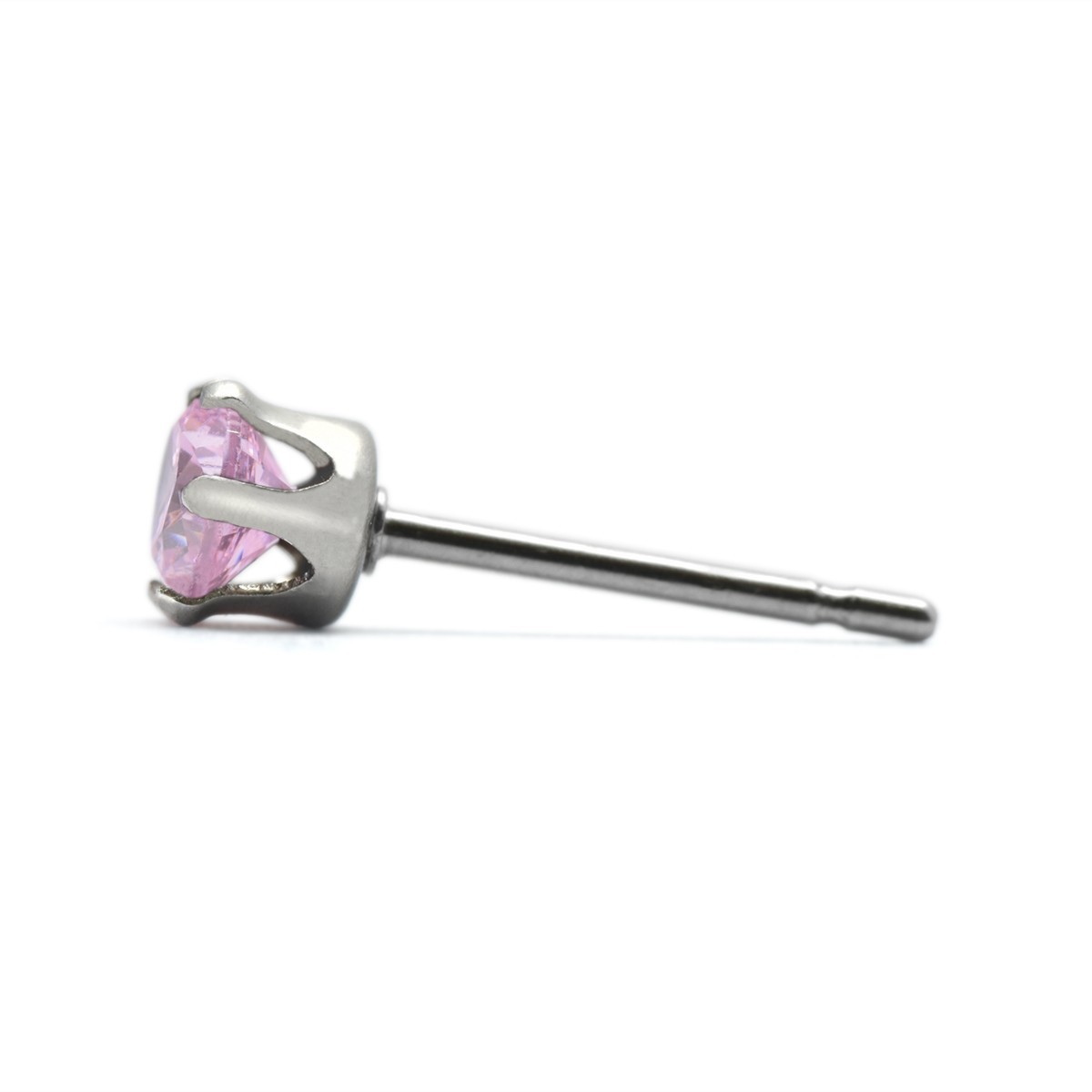 【バラ売り/1個(gè)】 ピアス サージカルステンレス キュービックジルコニアのスタンダードなピアス 石：4.0mm ピンク