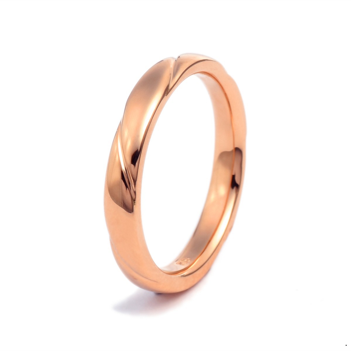 指輪 18金 ピンクゴールド 斜めの彫り込みデザインリング 幅2.6mm