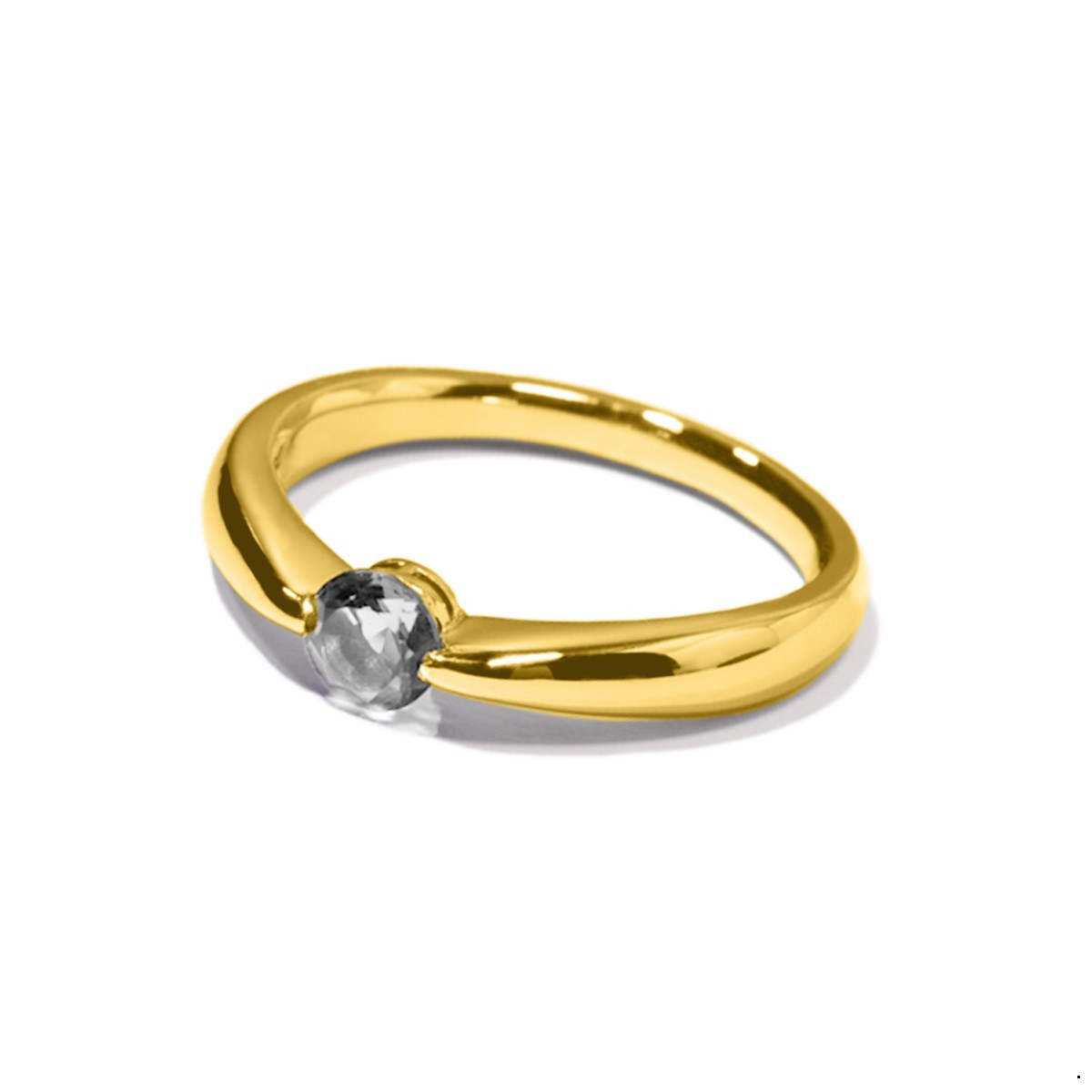 指輪 18金 イエローゴールド 天然石 一粒リング 主石の直径約4.4mm ソリティア しぼり腕 二本爪留め_画像1
