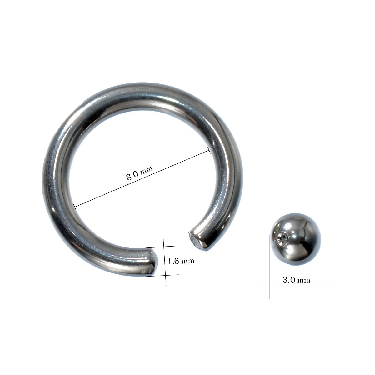 [ продажа по отдельности /1 шт ] пирсинги titanium колпак tib бисер кольцо standard body серьги 14 мера внутренний диаметр 8.0mm мяч 3.0mm серебряный цвет 