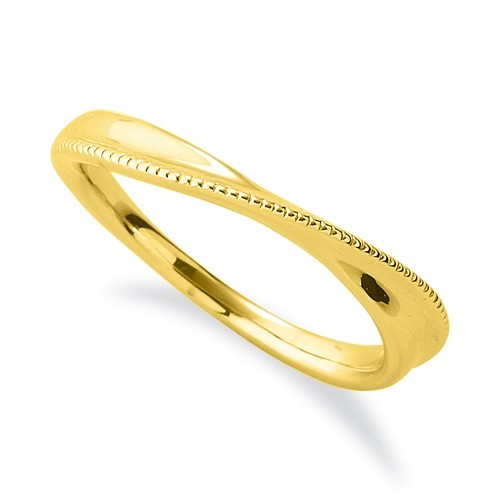指輪 18金 イエローゴールド ミル打ちラインのウェーブリング 幅2.7mm