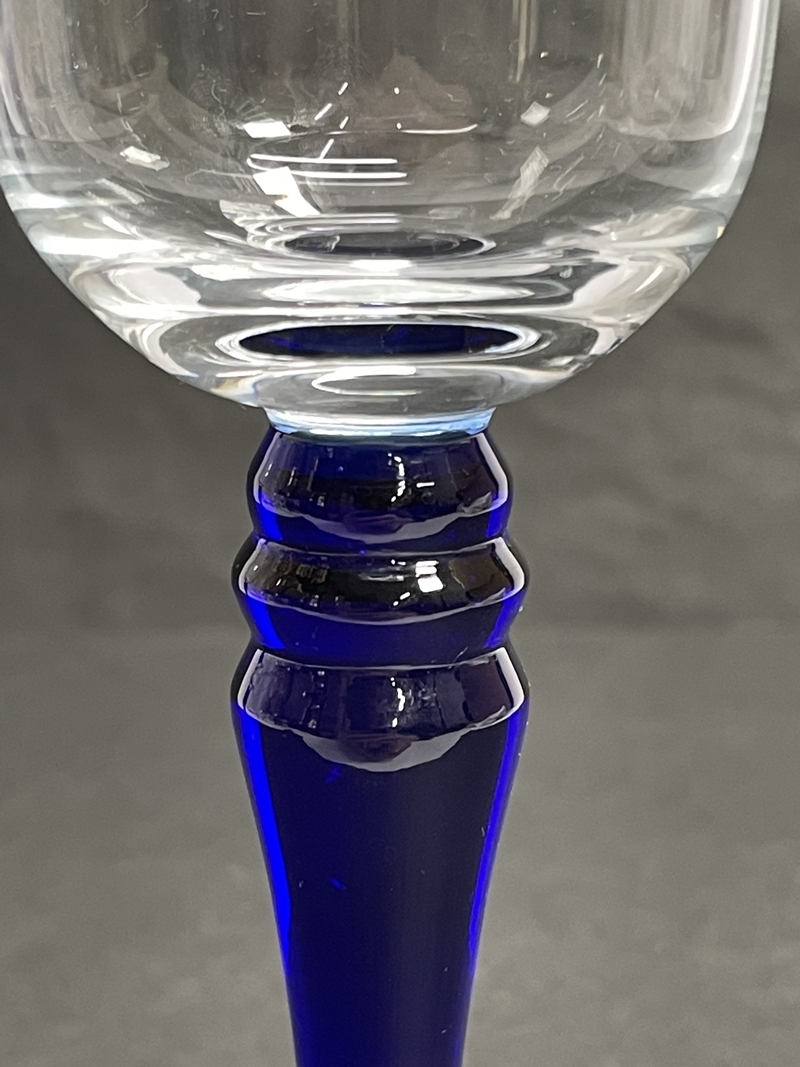 ● コレクター必見 CZECH REPUBLIC シャンパングラス 2客 クリア×ブルー 高さ約18.7cm ガラス製 工芸ガラス tk901の画像5