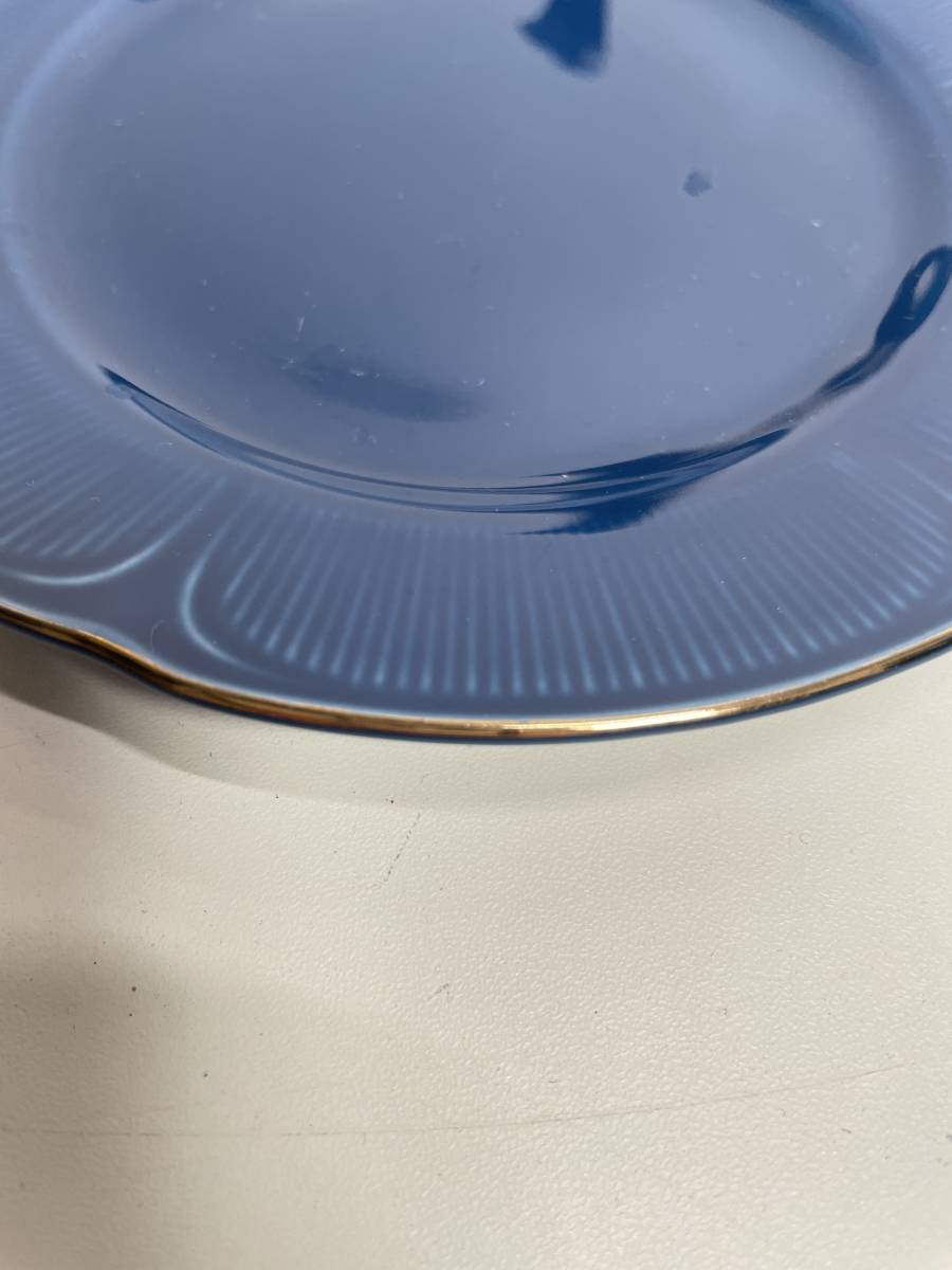★コレクター必見 陶器製 ブルー×ゴールド 直径16㎝ プレート 5客 青 金彩 洋食器 アンティーク レトロ コレクション N478の画像4