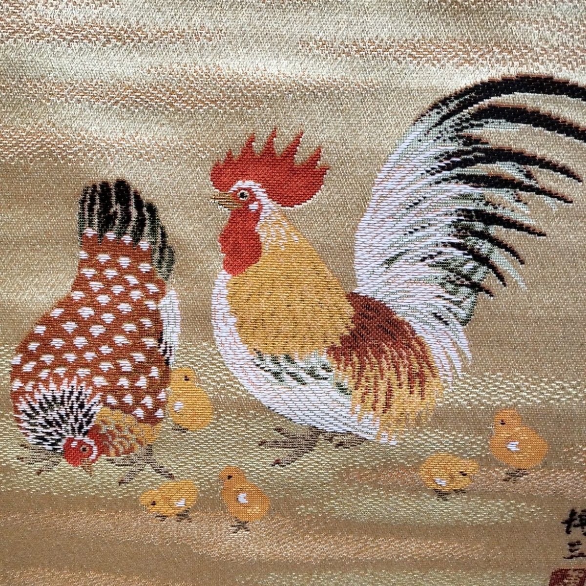 高級唐錦織　日本画掛け軸カレンダー1993年酉とり美術織物 壁掛けタペストリー