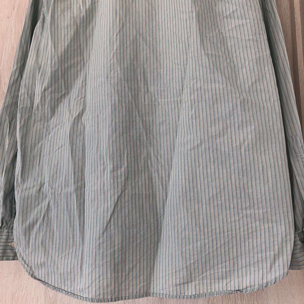 (k) RRL ラルフローレン 織り柄 ストライプ バンドカラー 長袖シャツ サイズL ブルー メンズ 水色_画像7