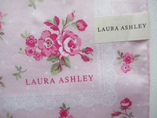 新品★ローラアシュレイ★大判ハンカチ★ピンク★きれいなバラ・レース柄・ドット★LAURA　ASHLEY_画像1