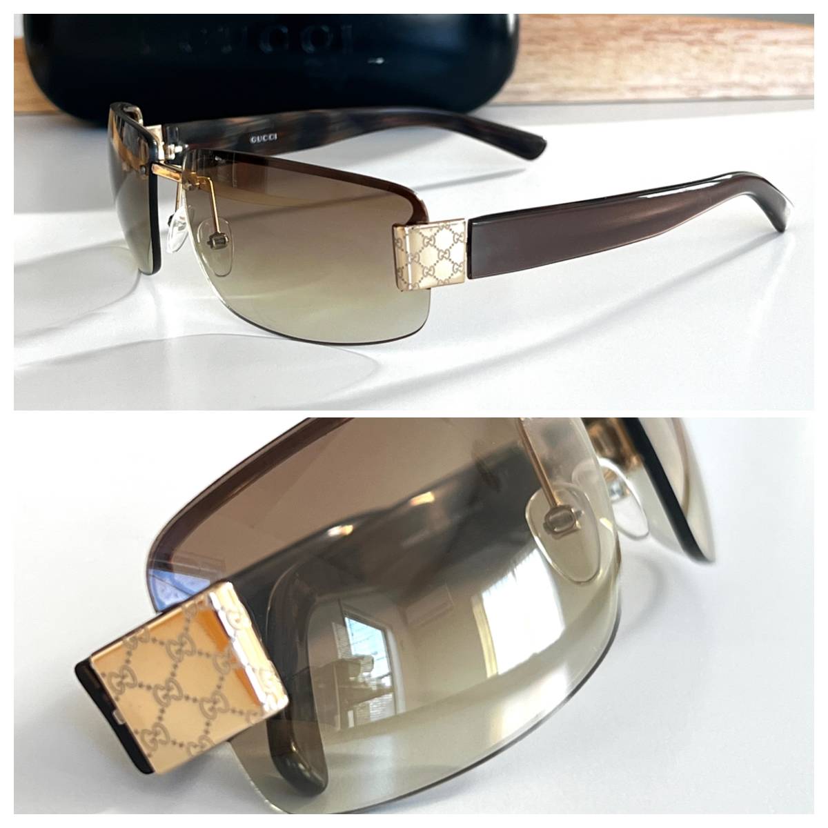 GUCCI グッチ 縁無し テンプル・金具 GG総柄 サングラス ロゴ柄 GUCCI グッチ 縁無し テンプル・金具 GG総柄 サングラス ロゴ柄