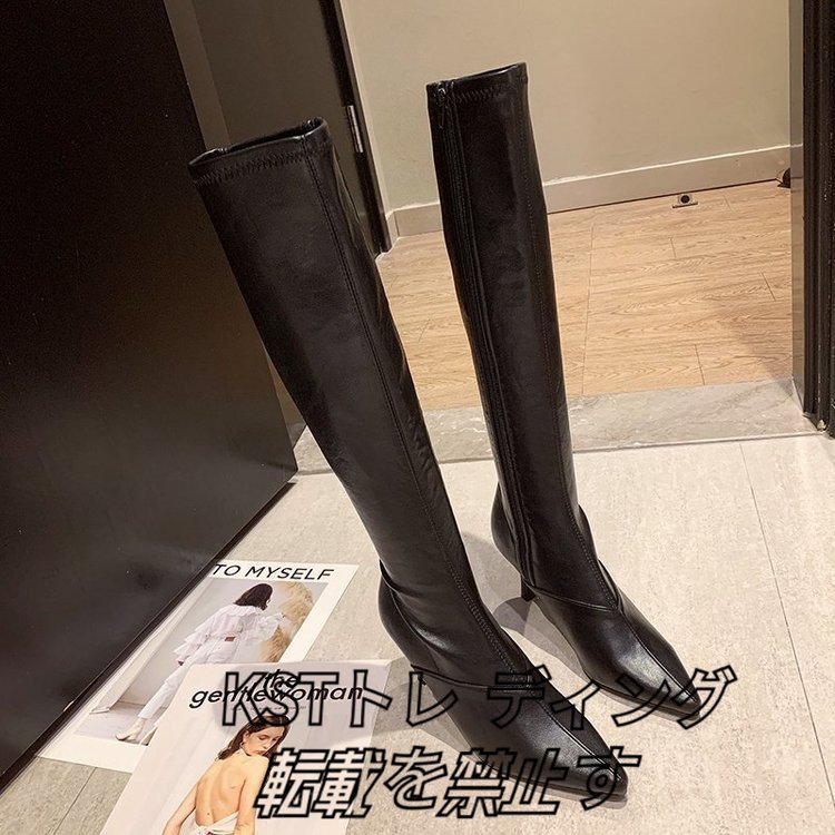  boots lady's long boots high heel po Inte dotu pin heel long height shoes shoes beautiful legs fatigue not 22cm~24.5cm black 