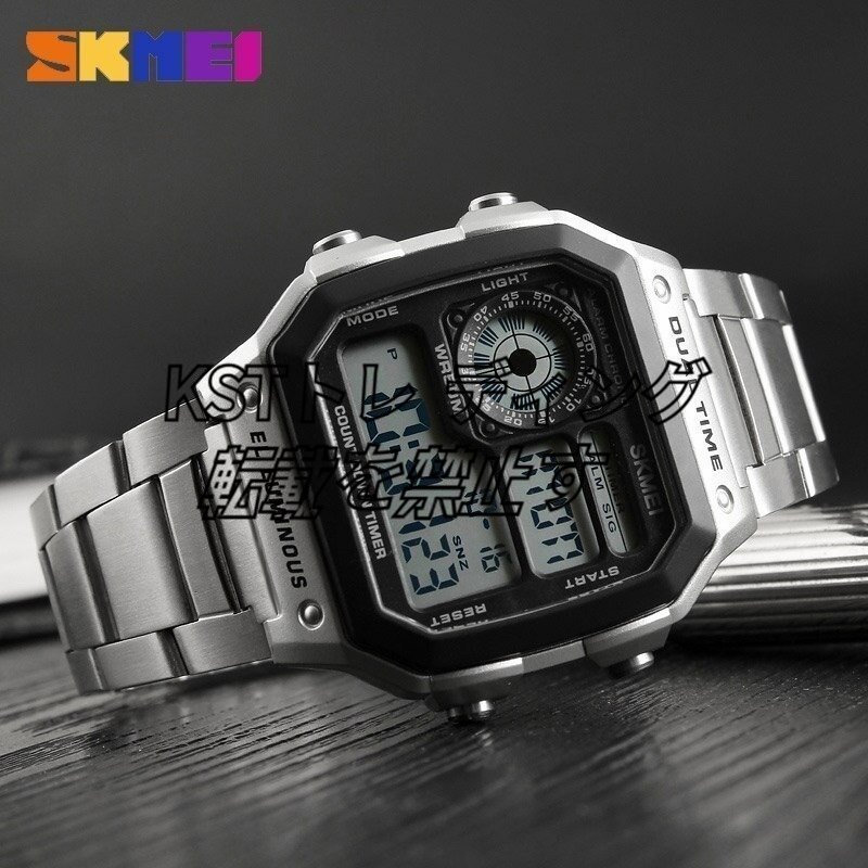 防水時計 ステンレス 鋼ファッション デジタル 腕時計 SKMEI メンズスポーツウォッチ カウントダウン_画像3