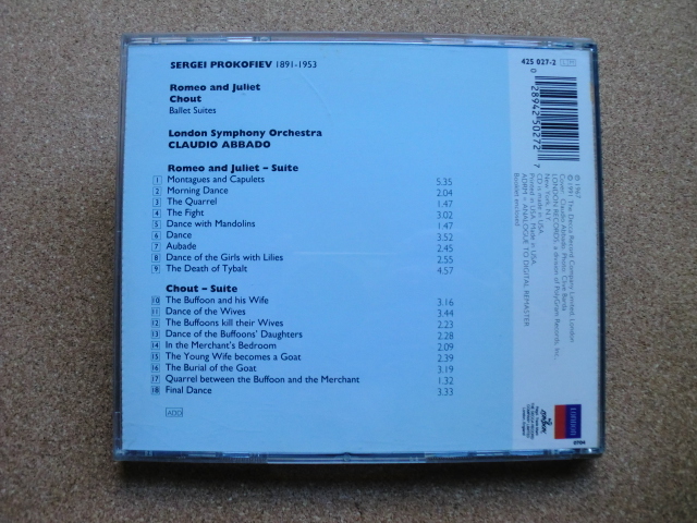 ＊【CD】クラウディオ・アバド指揮／プロコフィエフ バレエ組曲 ロメオとジュリエット 他（425 027-2）（輸入盤）の画像4