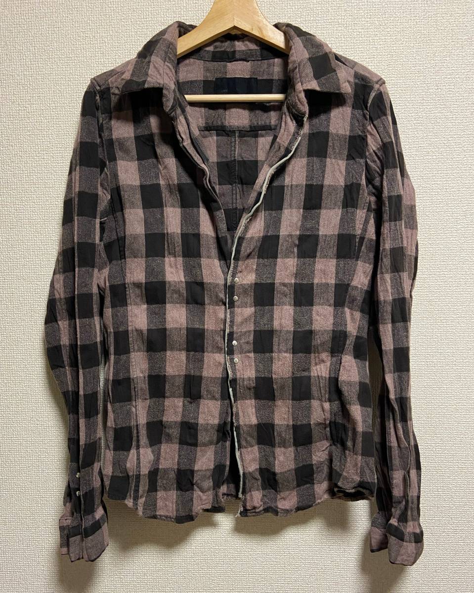junhashimoto ジュンハシモト WRINKE HOOK SHIRTS サイズ3 チェック シワ加工 フックシャツ 皺加工
