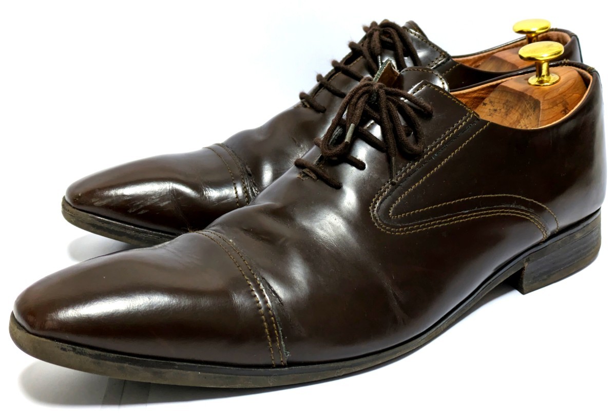 stefanorossi　43 27.5cm ビジネスシューズ　ストレート　ブラウン　人気ブランド　フォーマル　紳士靴　レザー　スーツ　送料無料！　